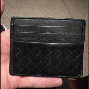 Bottega Veneta Wallet Black Basket woven stitch card holder